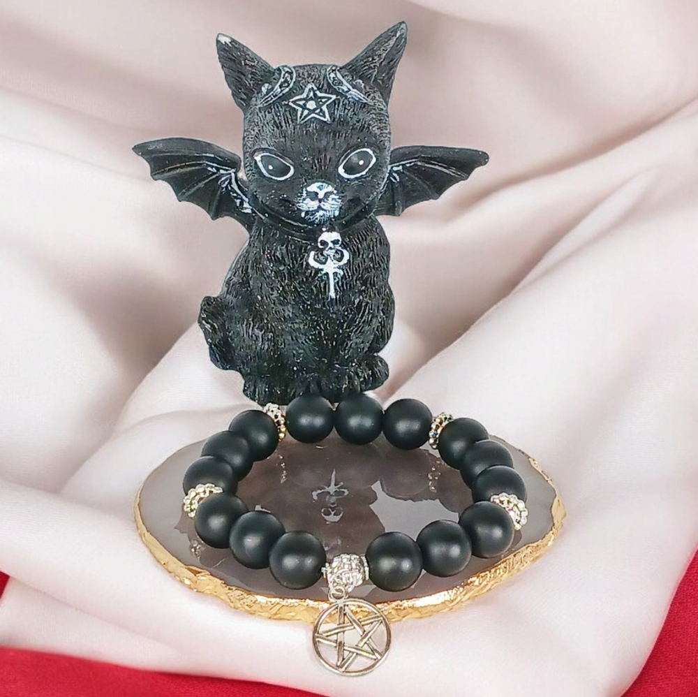 Chunky Matte Black Beaded Bracelet Witch Witchy Whimsigoth Goth Grunge 2000s Y2k